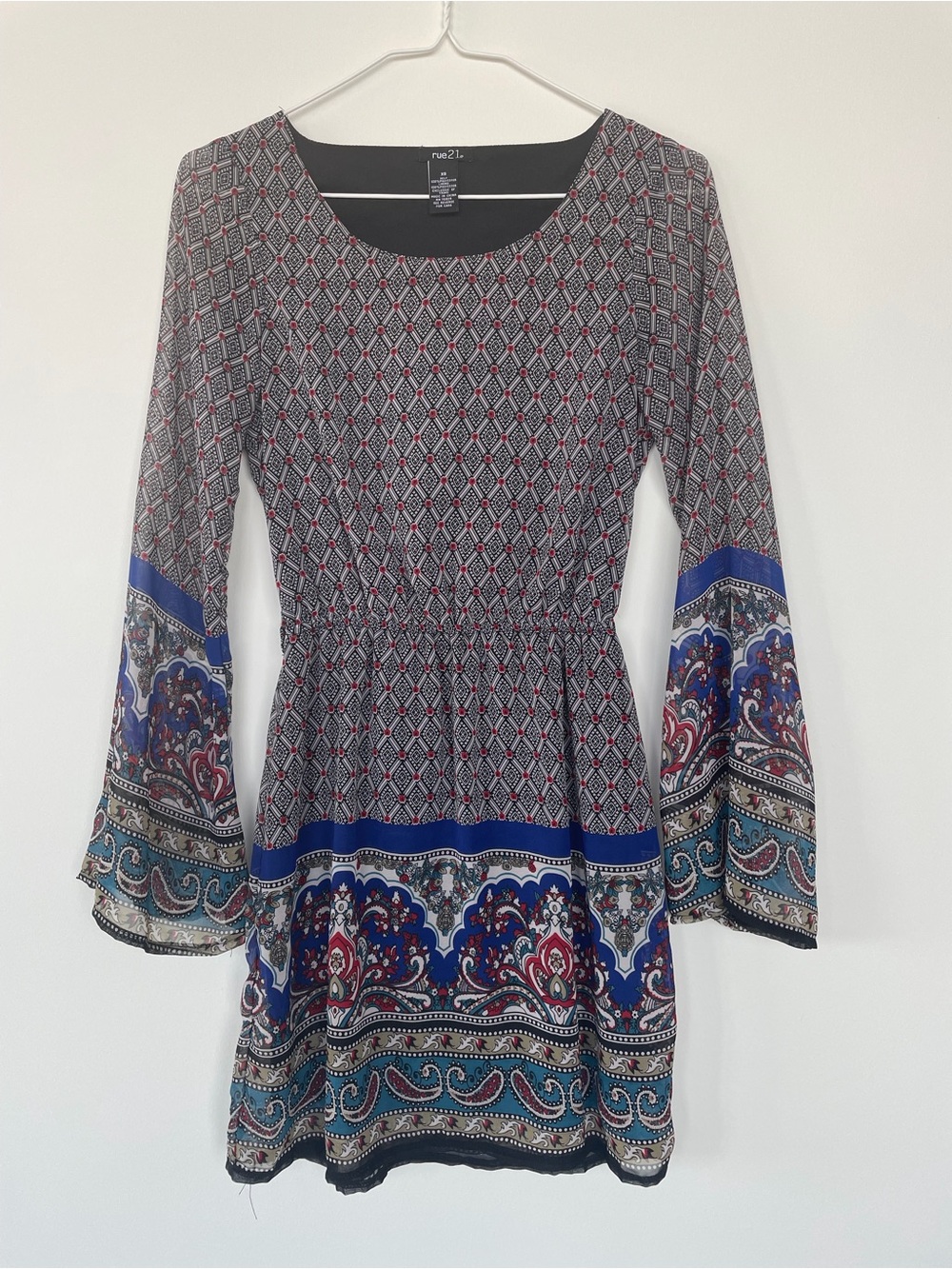 Boho Dress Boho Blue and Red Paisley Long-Sleeve Dress